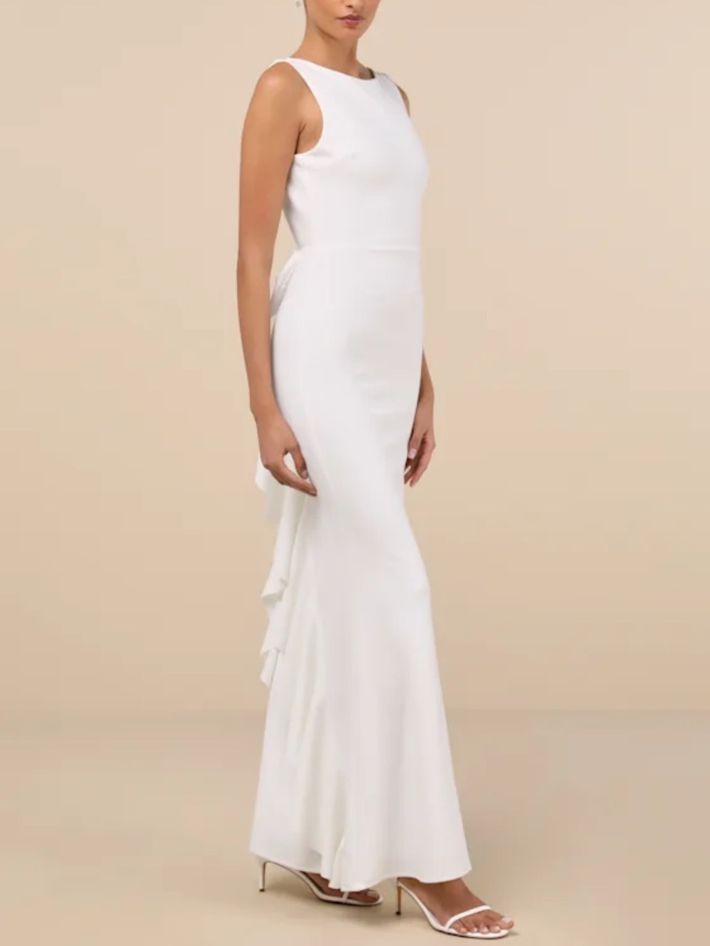 Lulu's White Backless Ruffle Gown - Picture 4 of 4